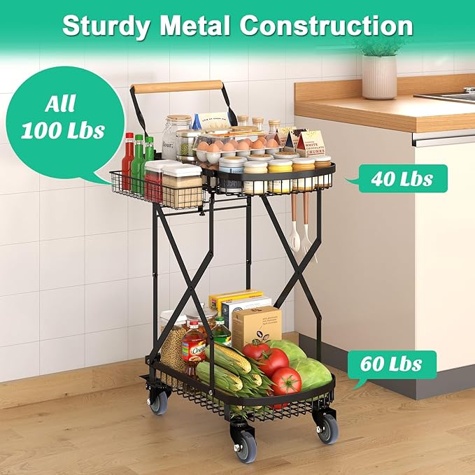 NADAMOO Foldable Charcoal Grill Cart with Rolling Wheels & Storage, Instant Fold Portable BBQ Trolley for Outdoor Barbecue, Travel, Camping, Picnics, Party, Backyard