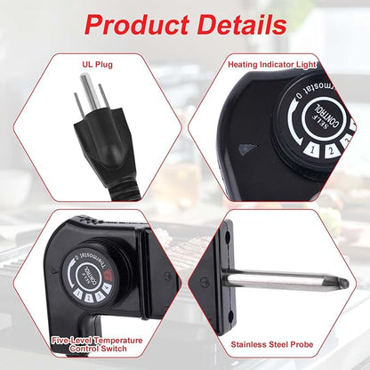 Adjustable Thermostat Probe Cord for Electric Skillet, 15A 125V Electric Griddle Power Cord with Precise Temperature Control Compatible with Masterbuilt Smokers & Griddles
