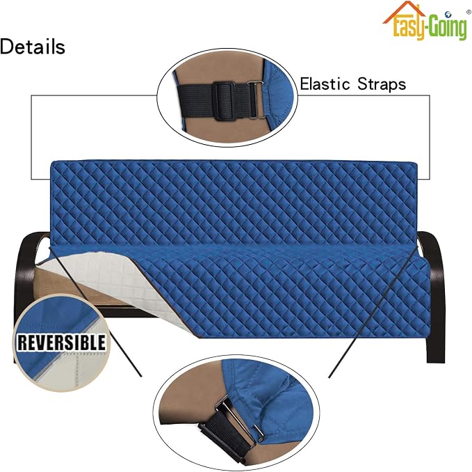 Easy-Going Reversible Couch Cover, Large Futon Sofa, Blue/Ivory | Machine Washable Slipcover For Dogs, Water Resistant Furniture Mat For Living Room, Non-Slip Sofa Cover, Pet Friendly