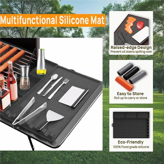 Upgrade Griddle Mat Compatible with Blackstone, Easy to Clean Silicone Grill Tools Mat, Blackstone Griddle Seasoning, Side Shelf Mat Grill Pad (Black)