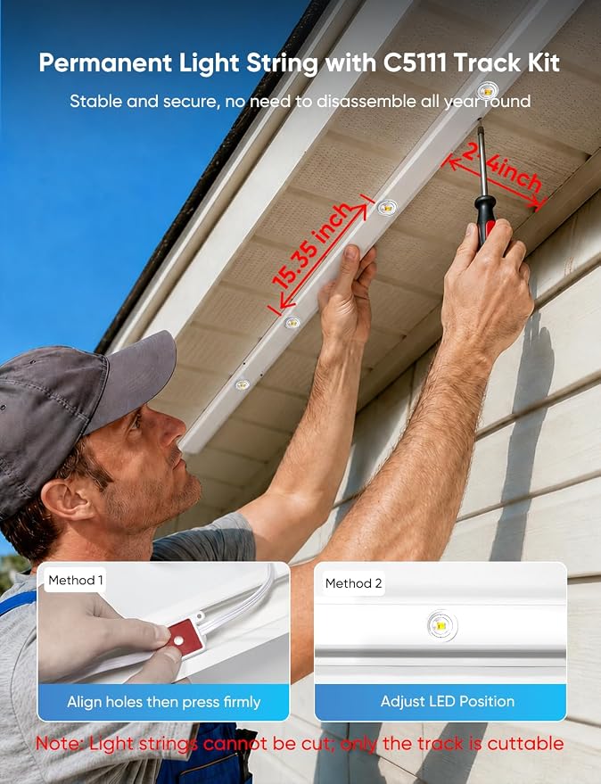 APPECK RGBW Permanent Outdoor Lights 200ft, 40LM, with 144 LED Bulbs, White | IP67 Waterproof, 111 Scene Modes, 2700K Warm White, Music Sync, Individual Control, Eave Lights Compatible with Alexa