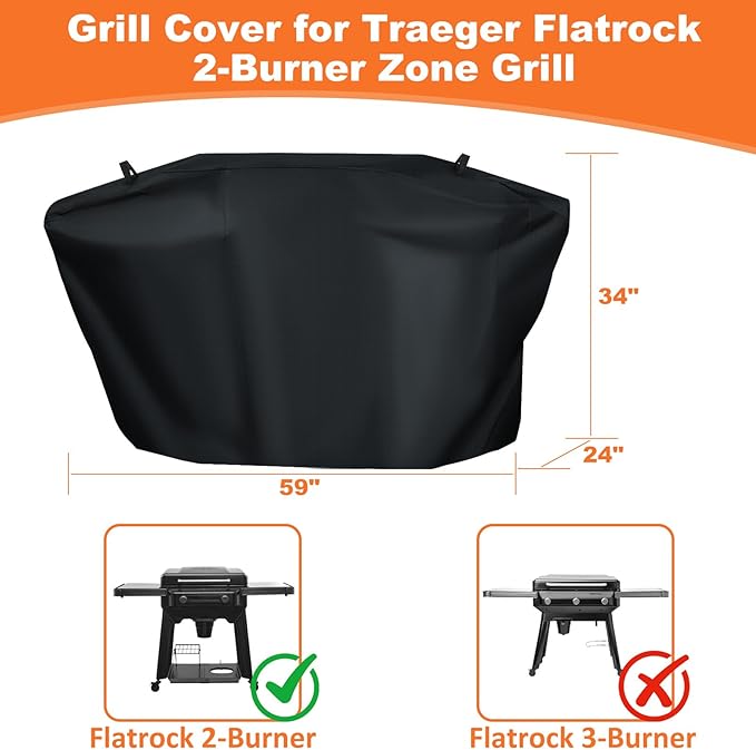 Grill Cover for Traeger Flatrock 2-Burner Zone Grill, Traeger Flatrock Propane Griddle TF2NN46DN, 600D Heavy Duty Wateproof UV Protected Cover, BAC816 Accessories