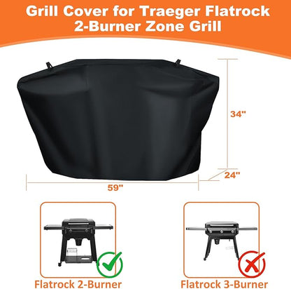 Grill Cover for Traeger Flatrock 2-Burner Zone Grill, Traeger Flatrock Propane Griddle TF2NN46DN, 600D Heavy Duty Wateproof UV Protected Cover, BAC816 Accessories