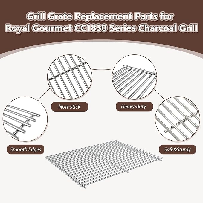 2-Pack Grill Grate Replacement Parts for Royal Gourmet CC1830 Series Charcoal Grill, Heavy-Duty Cooking Grid for 30-Inch Royal Gourmet Grill Parts CC1830,CC1830S,CC1830V,CC1830W,CC1830SC,CC1830F