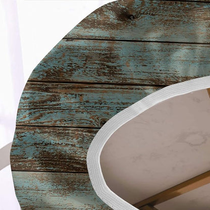 Wood Grain Fitted Oval Tablecloths, Green Rustic Weathered Wooden Planks Windproof Polyester Table Covers, Fits to 54x76 in Tables for Indoor Restaurant Outdoor Terrace Dining Decor