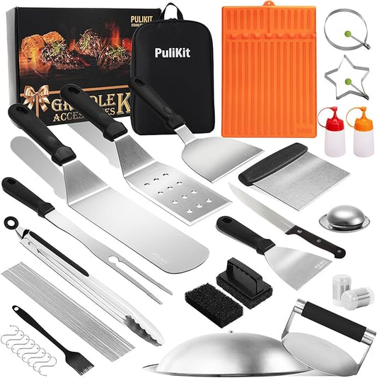 58PCS Griddle Accessories Kit for Blackstone, Flat Top Teppanyaki Spatula Set with Scraper Basting Cover Burger Press Patty Maker Silicone Mat for Outdoor BBQ Home Cooking Griddle Gifts for Chrismas