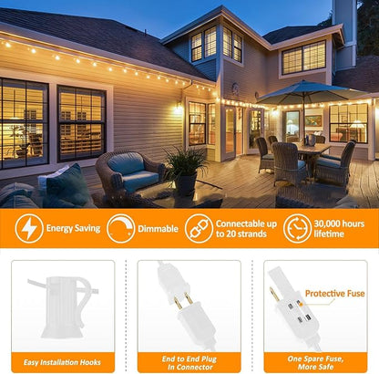 200Ft White String Lights for Outside Patio Light Waterproof with 104 Bulbs | 2200K Warm White,White Cord,Linkable bistro lights outdoor for Wedding Pergola Porch Backyard