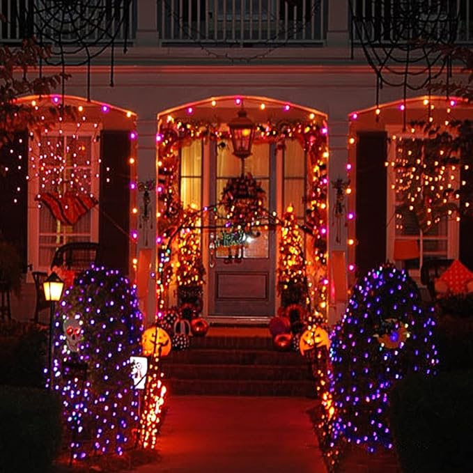 JMEXSUSS 168ft 600 LED Halloween Decor Lights Outdoor Clear Wire, Orange Purple String Lights Indoor Plug in,Halloween Lights for Tree Porch Yard Decorations