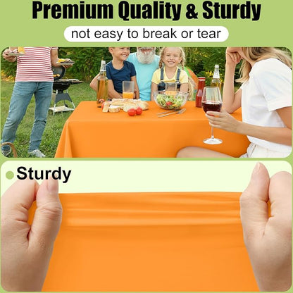 Smiry Disposable Table Cloth - 10 Pack, 54 x 108 Inch Waterproof Rectangle Tablecloths for Parties, Decorative Plastic Table Cover, Leakproof & Sturdy, Orange