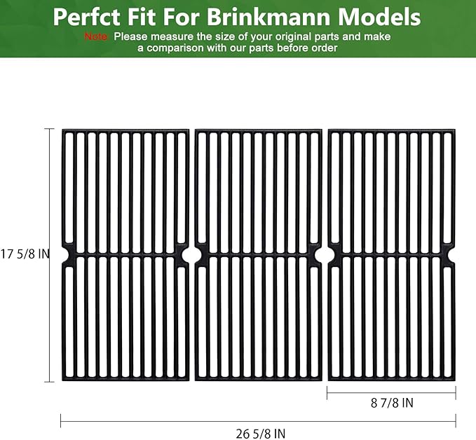 Criditpid Grill Replacement Parts for Brinkmann 810-2410-S 810-2411-S, Cast Iron Cooking Grate, Stainless Steel Burner Tubes, Heat Plate Shields & Crossover Tubes for Brinkmann 4 Burner Gas Grill.
