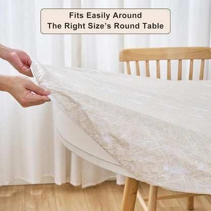 LIBERECOO Round Vinyl Fitted Tablecloth with Flannel Backing Elastic Edge Table Cover Waterproof Stain-Resistant Wipeable Tablecloths Fits 40-44 Inch Round Tables
