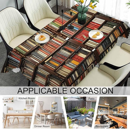 Tablecloth Bookshelf, Library Bookshelves Books Rectangular Table Cover Kitchen Table Cloth for Dining Hotel Coffee Parties Tabletop Decoration, 52x70 Inch