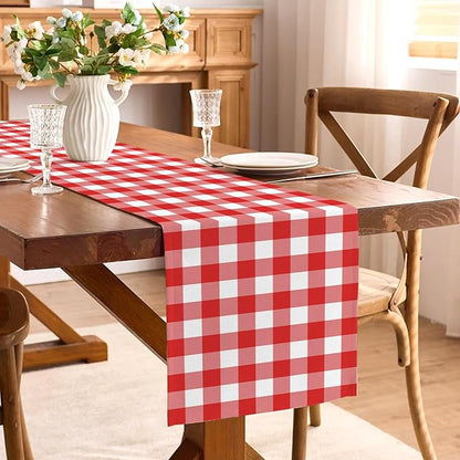 Italian Red and White Gingham Table Runner Checkered Baby Shower Party Decoration Christmas BBQ Picnic Home Kitchen Island Decor (Red, 13" x 90")