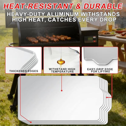 6 Packs BAC520 Drip Tray Liners for Traeger Pro 780 Pellet Smoker Grill, Heat-Resistant Foil Liners for Traeger Pro 780 Grill Accessories, Aluminum Tray for Catching Grease 27" x 15 3/8 "