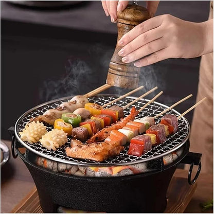 Cast Iron Grill Round Small Portable Korean Style Charcoal Barbecue For Outdoor Tabletop Camping BBQ Make Tea(24cm)