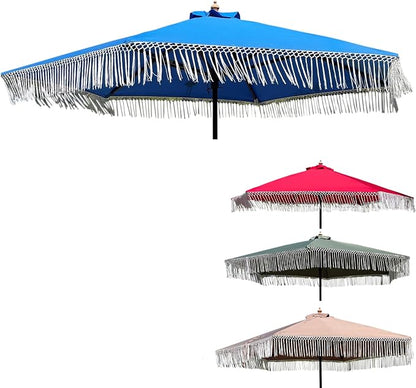 FORMOSA 9ft 6 Rib Market Coastal Patio Umbrella Replacement Canopy - 300D UV Protective and Water Resistant Patio Fabric Cloth - Umbrella Replacement Cover CANOPY ONLY (Capri Blue Tassels Olefin)