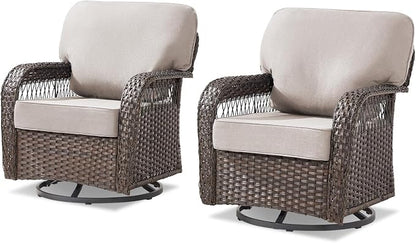 Belord Patio Chairs Set of 2, Wicker Swivel Rocker Outdoor Chairs for Deck Porch Garden, 2 Piece Luxury Patio Furniture Set,Beige