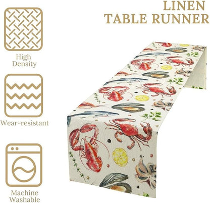 Crawfish Boil Table Runner Hand Draw Crab Shrimp Octopus Mussel Lemon Peppers Seafood Boil Themed Birthday Party Decoration Dining Room Home Kitchen Decor 13" x 90"