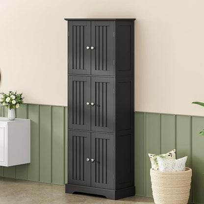 ChooChoo 63.2" Tall Bathroom Storage Cabinet with 6 Doors | Freestanding Floor Cabinet, Adjustable Shelves, Pantry Cabinet for Bathroom, Kitchen, Laundry Room, White