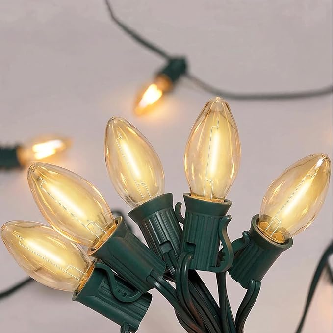 25FT C7 LED Christmas Lights Outdoor, C7 Warm White Christmas String Light with 27 LED Bulb, Hanging Vintage Christmas Lights UL Listed for Patio Backyard Party Tree Roofline House Xmas Decorations