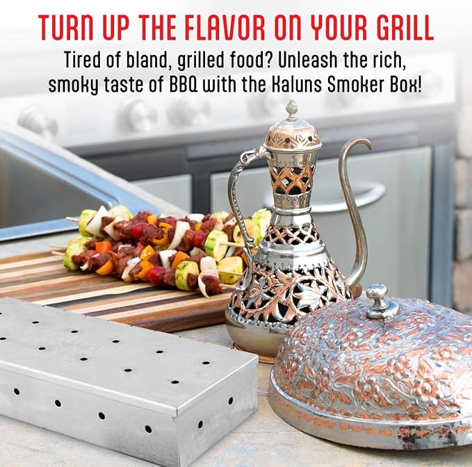 Kaluns Universal Stainless Steel Smoker Box, Gas or Charcoal Grill Smoke Box, Works with Wood Chips, add Delicious Smoked Flavor, Hinged Lid,Warp Free Grill Accessories