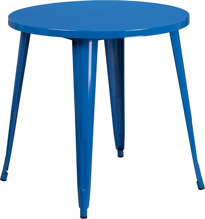 Flash Furniture Craig Commercial Grade 30" Round Blue Metal Indoor-Outdoor Table Set with 2 Vertical Slat Back Chairs | Commercial Grade, Indoor/Outdoor Use, Vertical Slat Back