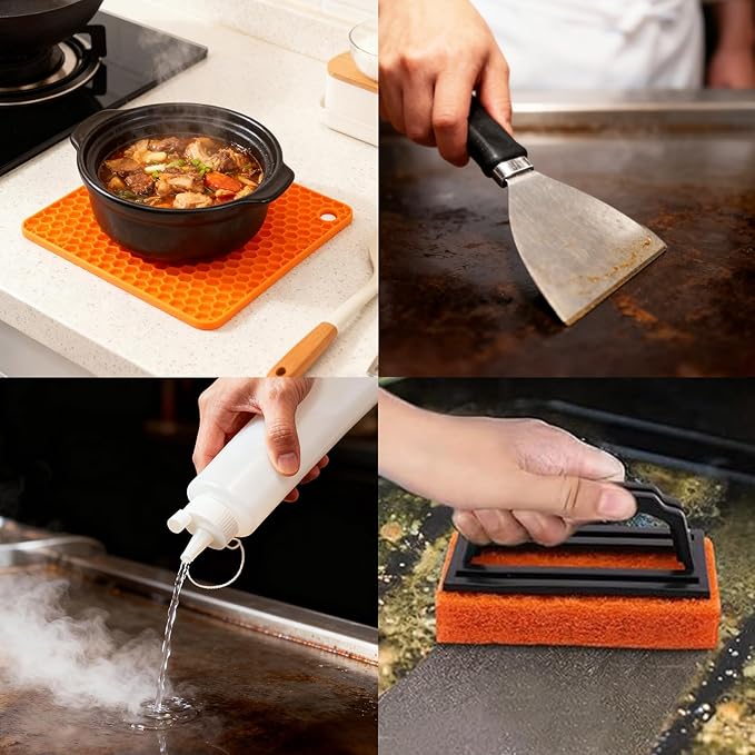 Griddle Accessories Kit for Blackstone, 28Pcs Hibachi Tools Accessories Set for Flat Top Teppanyaki with Griddle Spatula, Burger Press& Trivet Mat, BBQ Christmas Grilling Gifts for Dad,Men
