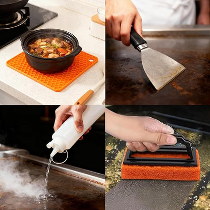 Griddle Accessories Kit for Blackstone, 28Pcs Hibachi Tools Accessories Set for Flat Top Teppanyaki with Griddle Spatula, Burger Press& Trivet Mat, BBQ Christmas Grilling Gifts for Dad,Men