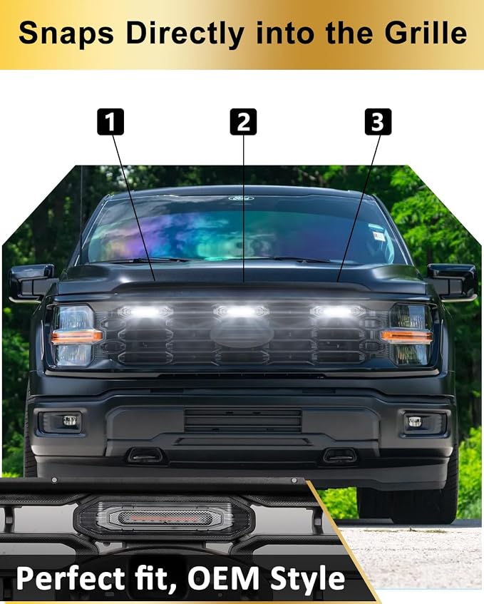 Front Grill Raptor Lights for Ford F150 2024 2025 2026 (White, XL) | 5th Gen F150 Grille Marker Lights, Waterproof F150 LED Lights Accessories, Snap-in Installation, OEM Style, Off-road Driving