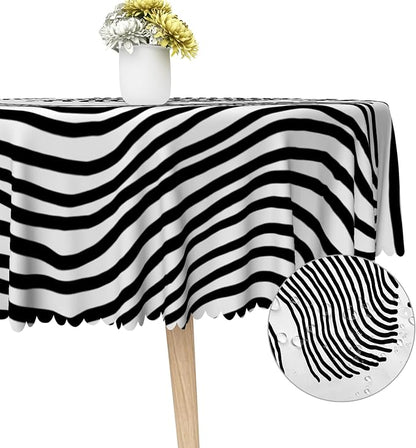 Black White Stripes Table Cloth for Round Chic Striped Circle Tablecloths Polyester Vintage for Picnic Party Dinner Wrinkle Oil-Proof Resistant Table Cover for Dining Table 70x70 Inch