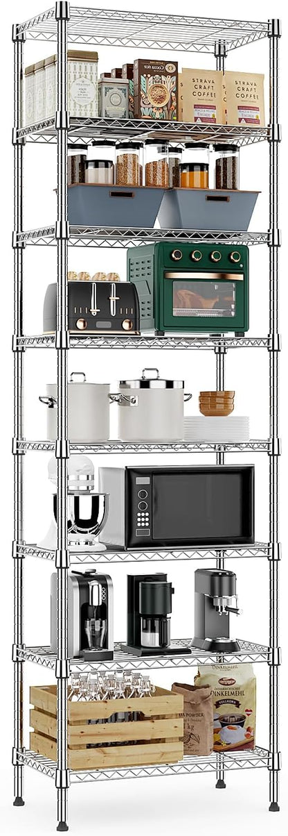 M MZG 8 Tier 2000 lbs Storage Rack Metal Wire Shelving Unit, Storage Standing Shelf Organizer for Laundry Bathroom Kitchen Pantry Closet Garage Utility Room, Chrome 13.8" D x 23.6" W x 79.5" H