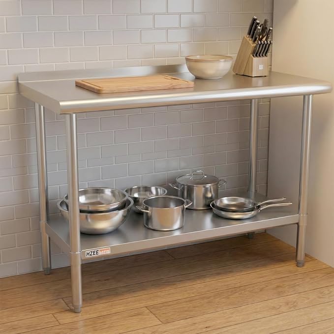Stainless Steel Table with Backsplash 60x24 Inches 5ft for Prep | Heavy Duty Metal Workbench for Commercial Kitchen Restaurant Laundry Garage Home Hotel Workshop Chef Homemaker