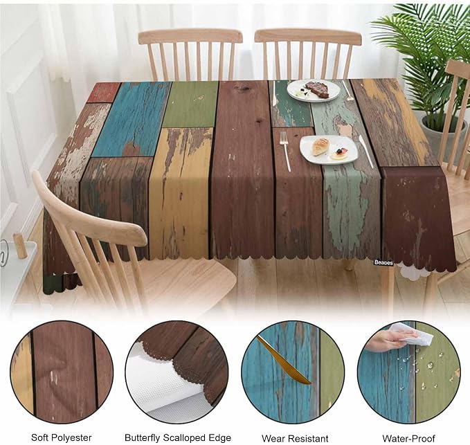 Tablecloth Grunge Wood, Retro Wooden Plank Brown Rectangular Table Cover Kitchen Table Cloth for Dining Hotel Canteen Coffee BBQ Parties Tabletop Decoration, 52x70 Inch