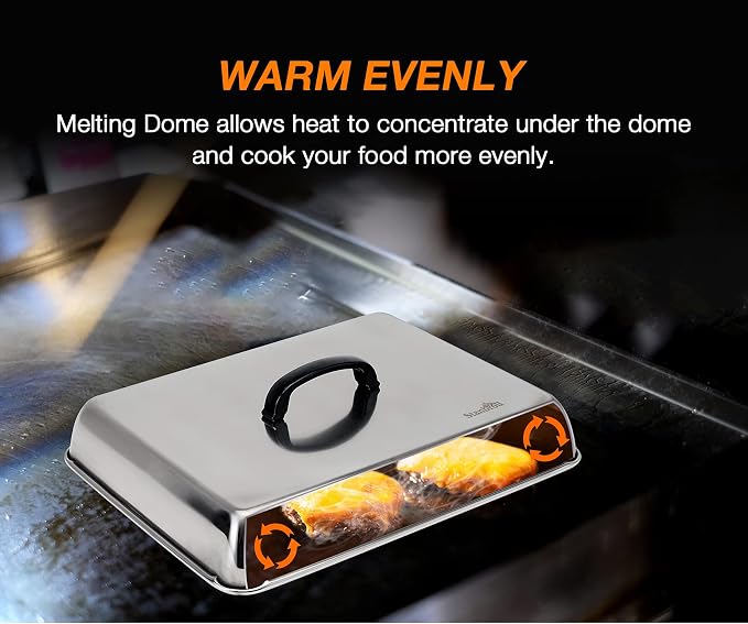 Stanbroil Melting Dome & Grill Press Kit Stainless Steel Basting Cover | Cheese Melting Dome with Cast Iron Burger Bacon Press for Flat Top Griddle Grill Indoor/Outdoor