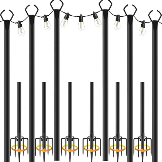 Mutovlin 6 Pack String Light Poles,10 Ft Light Poles for Outside String Lights,Outdoor Lights Pole with Fork,Metal Poles Stand for Patio Deck Backyard (10FT 6 Pack)