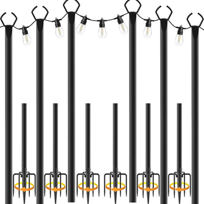 Mutovlin 6 Pack String Light Poles,10 Ft Light Poles for Outside String Lights,Outdoor Lights Pole with Fork,Metal Poles Stand for Patio Deck Backyard