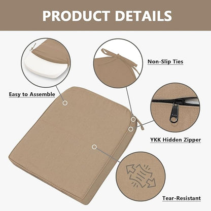 Goodgoods 19.5 x 20 Outdoor Chair Cushions Set of 4, Fade-Resistant & Water-Resistant Patio Seat Cushion Pads with Ties, 30D High-Resilience Foam for Dining Room Kitchen Chairs, Toffee