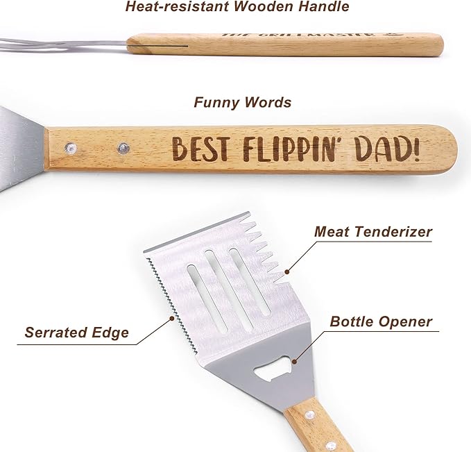 Huray Rayho Father's Day BBQ Grilling Tools Set Gifts for Dad Engraved Grill Kit Grill Master Barbecue Thanksgiving Housewarming Dad's Birthday Present Set of 3
