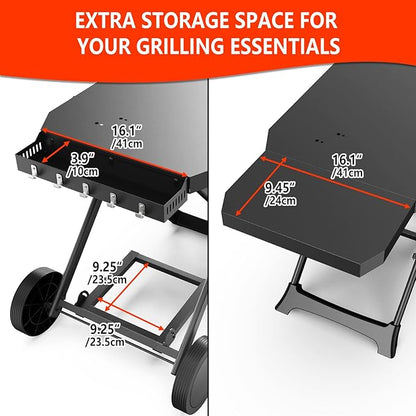 Upgraded Portable Grill Cart for Weber Q1200, Q1000, Q2200, Q2000, Q2400, Foldable Cart for Weber Q Series Gas Grills, Outdoor BBQ Stand with Propane Tank Holder for Travel and Camping