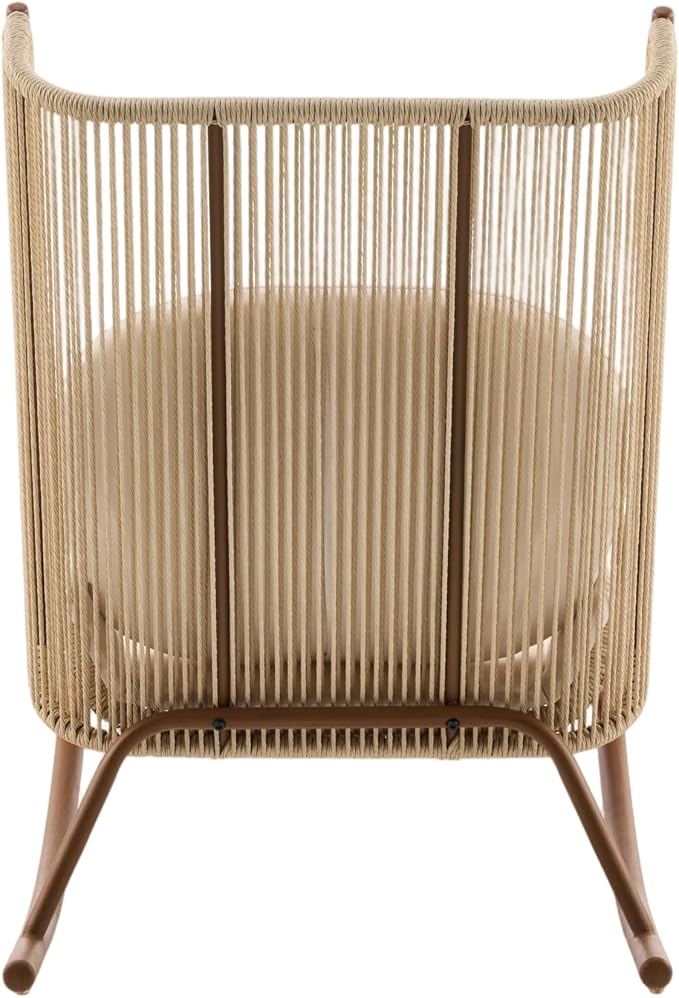 Christopher Knight Home Lumin Outdoor Rocking Chair, High Back PE Rattan Wicker Rocker with Metal Frame, Rocking Chair with Cushion, Comfort Rocker with Ergonomic Design for Patio or Lounge, Beige