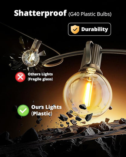 VIPAR Outdoor String Lights,30FT 13 G40 Patio Lights Waterproof for Balcony | Vintage LED Edison Bulbs,Connectable, Shatterproof,Waterproof,2700K Dimmable,Plug-in,for Backyard Porch Garden Deck Bistro