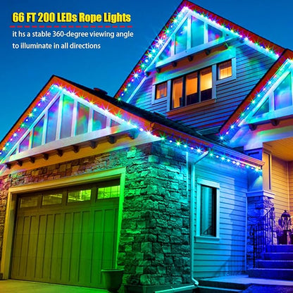 66ft 200 LED Waterproof Rope Lights, Color Changing Fairy String Lights with Remote, 16 Colors & 8 Modes for Outdoor/Indoor Decor, Patio, Garden, Party, Wedding, Halloween, Christmas, Bedroom Lighting