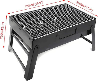 SMT- BBQ Folding Barbecue Grill Portable Tabletop Charcoal Stove Shish Kabob Camping Cooking Picnic Outdoor (17inch) [P/N: ET-COOK007-BK]