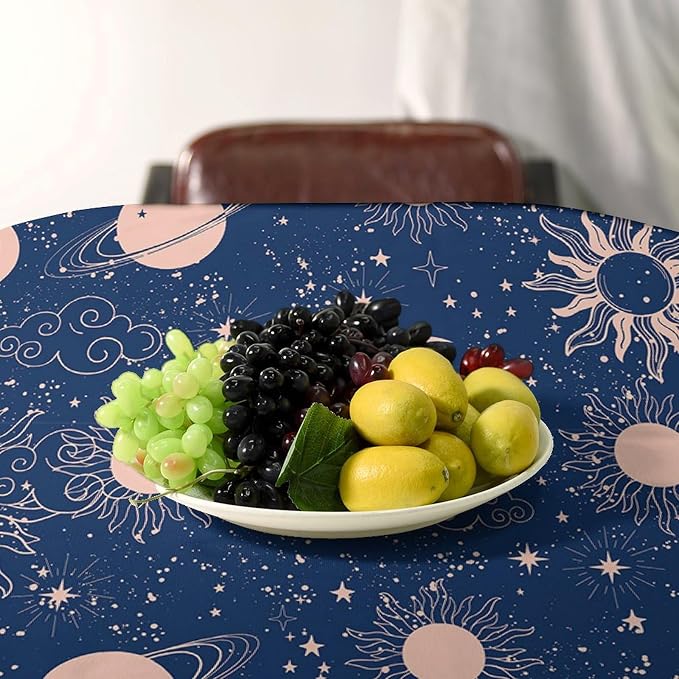 Moon Sun Tablecloth Vintage Star Magical Galaxy Space Boho Celestial Table Cloth Water Resistant Wipeable Table Cover for Farmhouse Picnic Party Holiday Kitchen Dinner Table 55"x55"