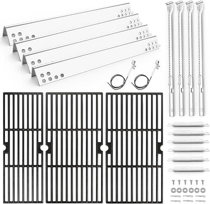 Uniflasy Grill Parts for Char-Broil 4/5 Burner for Charbroil 463347519 463347518 463275517 463243518 463243519 463342119 Grill Replacement Parts Burners Heat Plates 18" Cast Iron Grill Grates