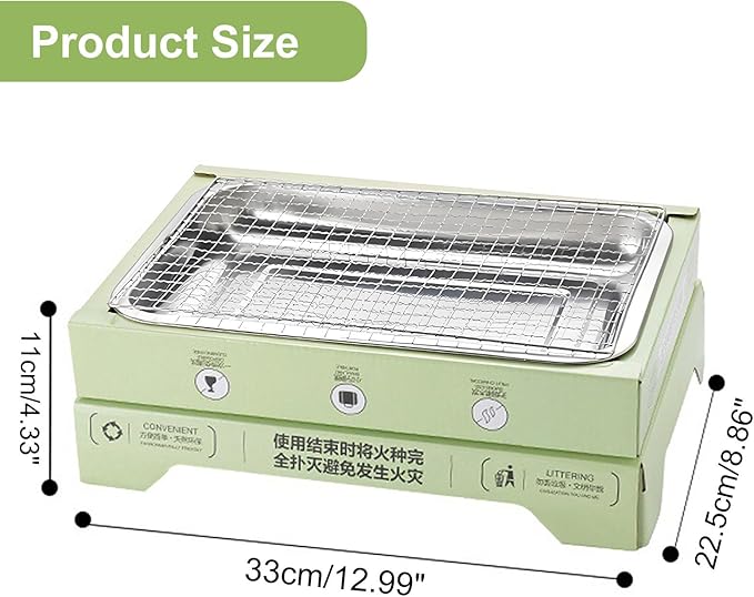 Disposable Barbecue Grill Charcoal Grill Simple Installation Portable Grill High Stability Non-Slip Even Heat Conduction Green