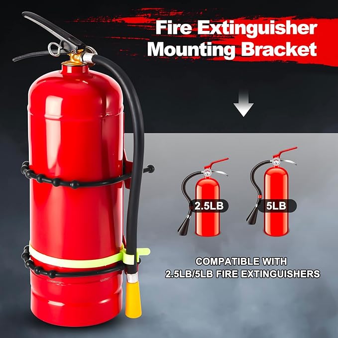 RattanView 4 Pcs 2.5 Lbs and 5 Lbs Fire Extinguisher Replacement Straps, Heavy-Duty Black Rubber Straps for Wall Mount Brackets, Fits Truck Rv Vehicle Boat Home, Quick Release & Firmly Hold