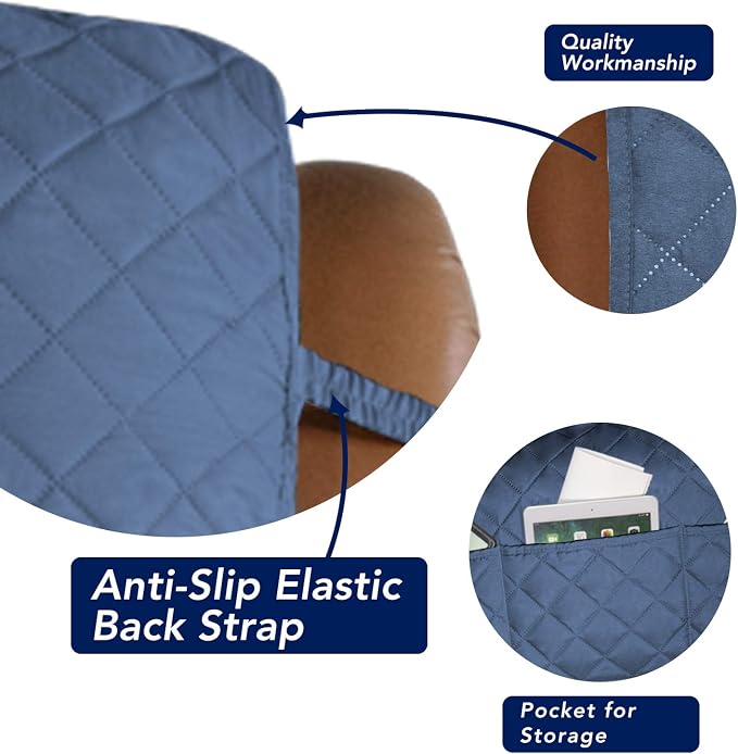 PureFit Reversible Recliner Chair Covers Couch Covers for Dogs, 28 in | Dark Blue/Light Blue, Water Resistant Couch Protector, Washable Pet Couch Cover with Non Slip and Elastic Straps For Kids