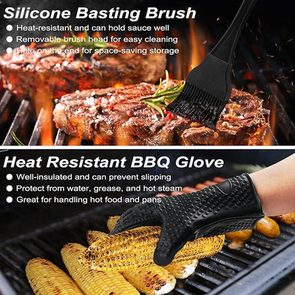 POLIGO 26 PCS BBQ Grill Accessories Stainless Steel BBQ Tools Grilling Tools Set with Storage Bag for Fathers Day Dads Birthday Presents - Camping Grill Utensils Set Ideal Grilling Gifts for Men Black