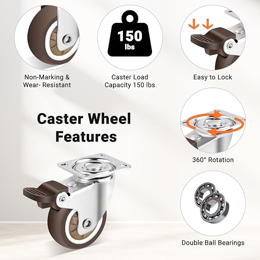 Nefish 2 Inch Casters Wheels 12 Pack, TPR Rubber Casters Wheels for Furniture, 360 Degree Swivel Plate Castors, Durable Light Duty Castor Wheels for Cabinet, Boxes, DIY, Desk, Table